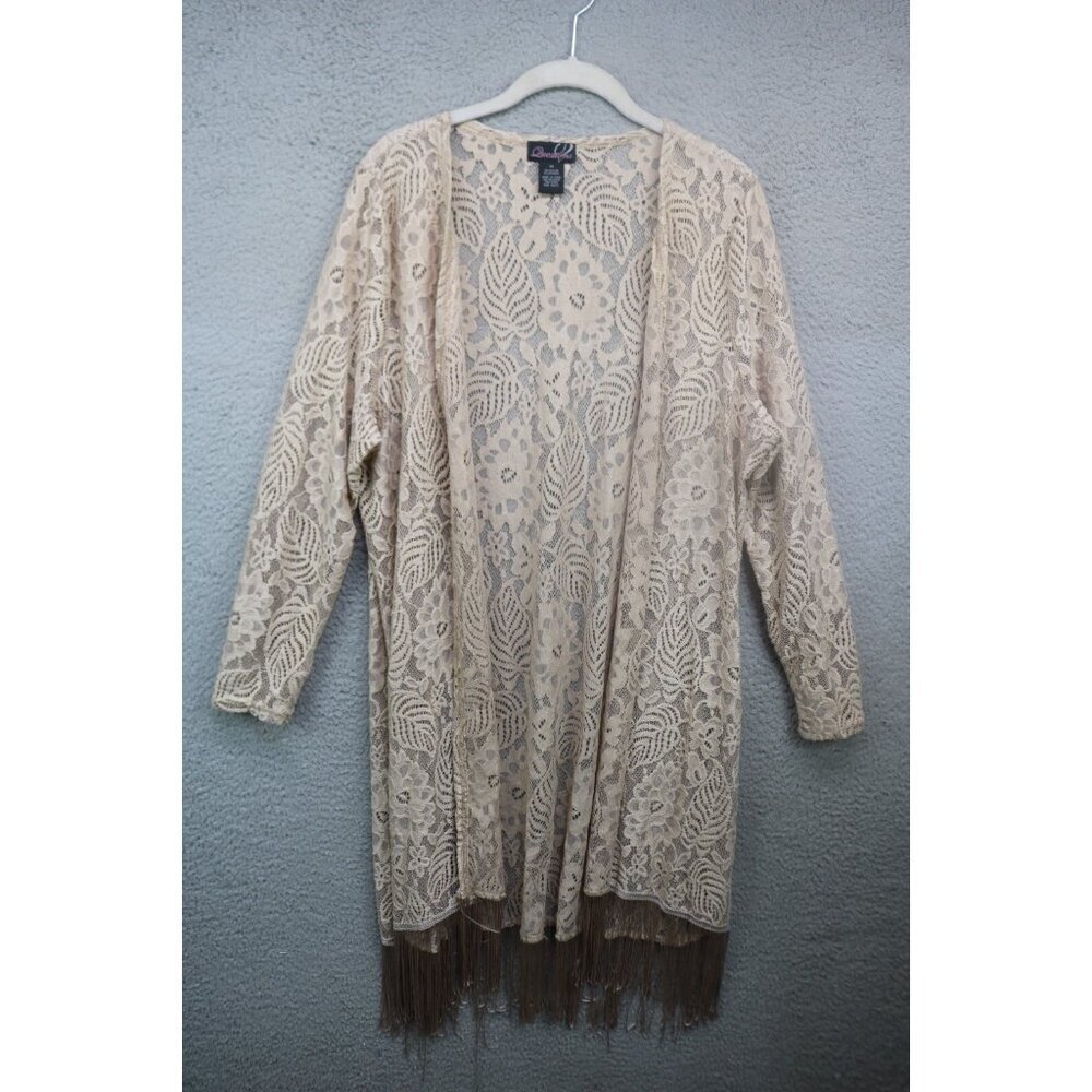 Questions Lace Long Sleeve Open Front Cardigan-Fringe-Size 1X-BOHO-Cottagecore